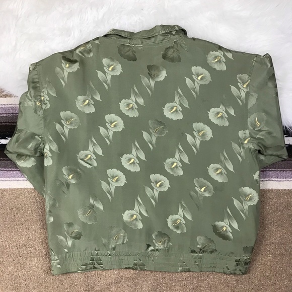 Vintage Mureli Silk Green Gold Bomber Jacket Large - Picture 4 of 8